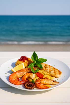 Piatti di pesce e pinsa romana